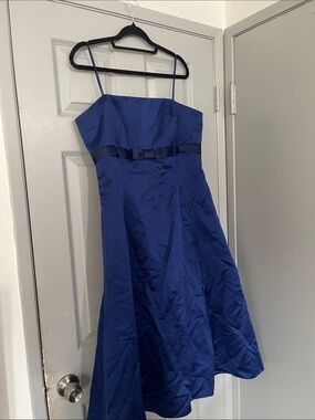 David's Bridal Cobalt Blue A-Line Spaghetti Strap Dress